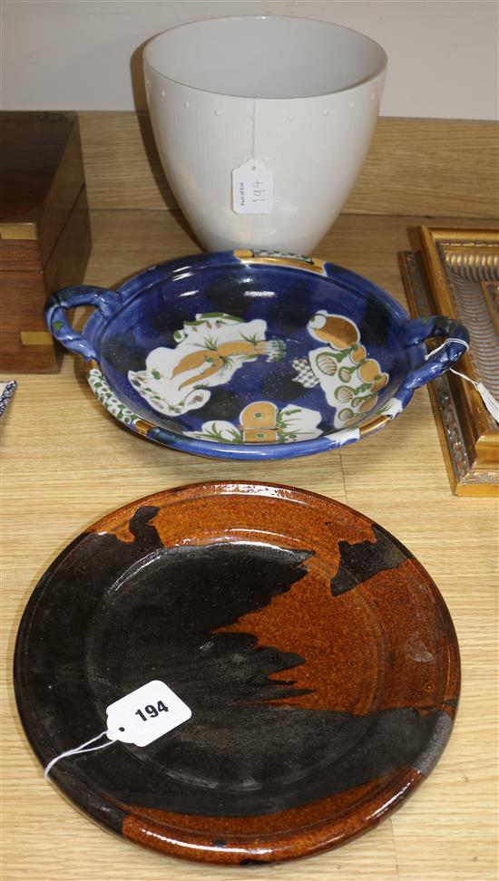 Archie McCall (Scottish b. 1951), a ceramic bowl and two other items of studio pottery, tallest 23.5cm (3)